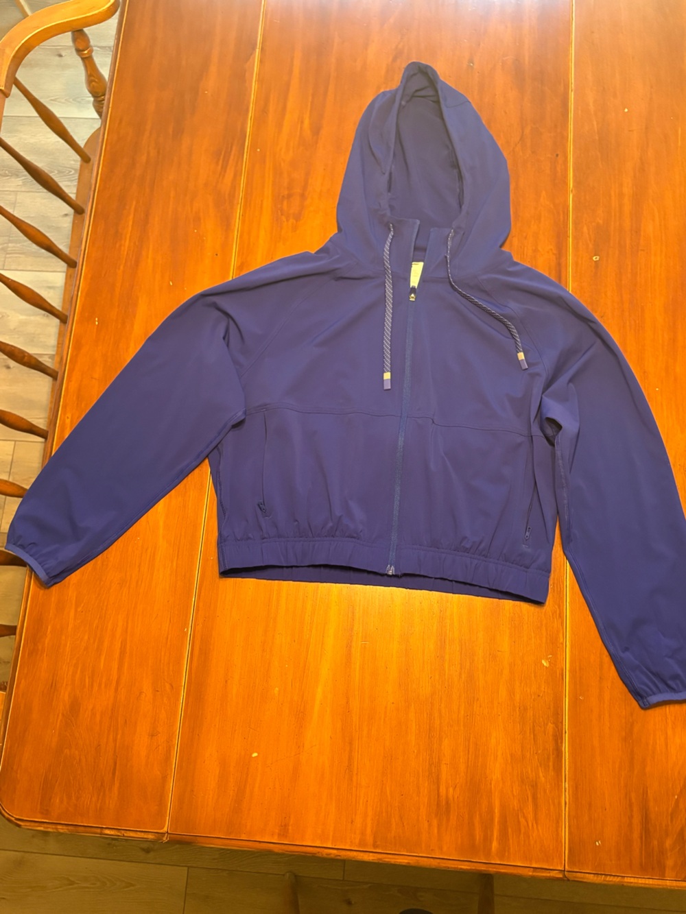 Fabletics Deep Blue Zip-Up Hooded Bomber Jacket